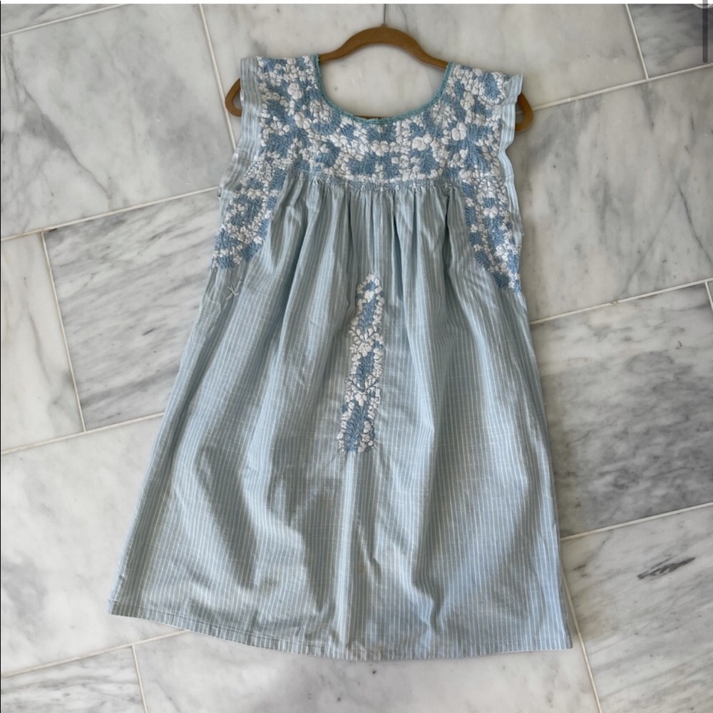 Mi Golondrina Blue Embroidered Shift Dress